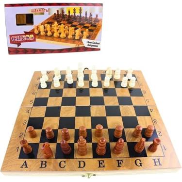 Imagem de Jogo de Tabuleiro 3 em 1, Xadrez, Damas e Gamão, Tabuleiro Dobrável em Madeira, Peças Portáteis