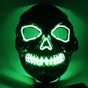 Imagem de SHANJIA Máscara de Halloween, máscara iluminada, crânio assustador com iluminação LED para festival de Halloween, cosplay, baile de máscaras, festa de carnaval (estilo 14)
