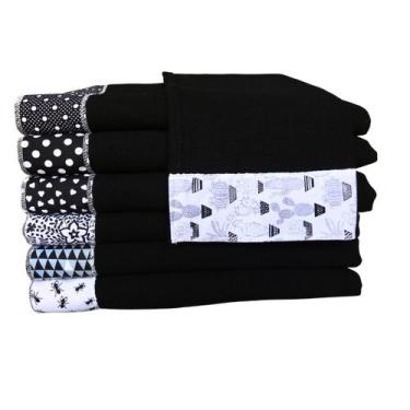 Imagem de Pano De Prato Preto Pé De Galinha Barradinho minimalista 20 unid - PRE