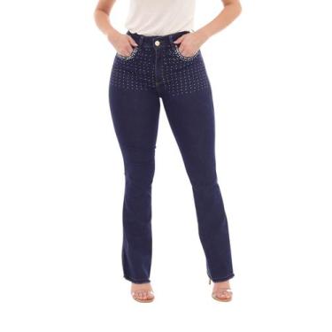 Imagem de Calça Feminina Flare Jeans Escuro com Pocket Strass - Pthirillo, 38