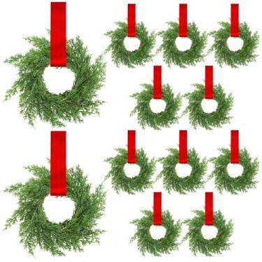 Imagem de Knitgrip 12 peças de decorações de guirlanda de Natal de 19 cm, mini guirlandas de armário de Natal com fita para decoração de casa de fazenda, mesa de Natal, centro de mesa, cadeira de parede