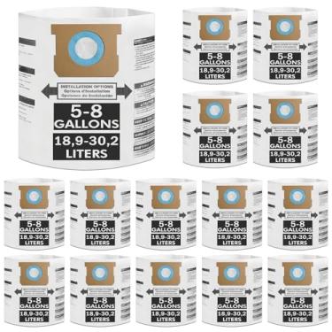 Imagem de Pacote com 15 sacos de aspirador de pó compatíveis com sacos Shop Vac 5-8 galões, tipo E 90661 9066100 9066133, tipo H 90671 9067100 9067133 VF2004, sacos de filtro de coleção descartáveis