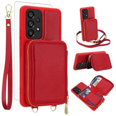 Imagem de Capa de celular para Samsung Galaxy A53 5G carteira celular com protetor de tela de vidro temperado alça transversal cordão RFID bloqueio de cartão de crédito A 53 G5 53A SM A536U 6,5 polegadas 2022