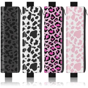 Imagem de Kakurookie Pacote com 4 porta-canetas elásticas para cadernos, bolsa de canetas com elástico e zíper, suporte de caneta de couro para agendas, diários e livros