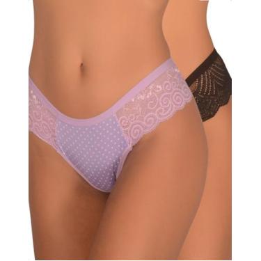 Imagem de Kit 2 Calcinha Estampada Fio Dental Renda Lateral Conforto Elegante Mo