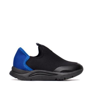 Imagem de Tênis Infantil Klin Slip On Calce Fácil Têxtil Preto/Azul, Preto, Azul