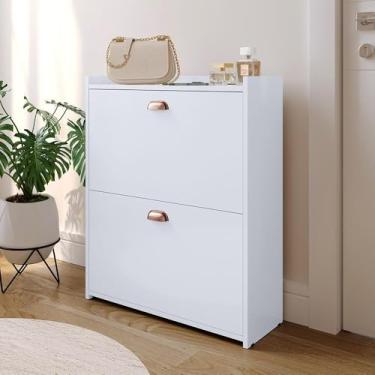 Imagem de Sapateira Vertical Porta Sapatos Retrô Gavetas Basculante Prateleira Interna Organizadora (Closet- Branco)