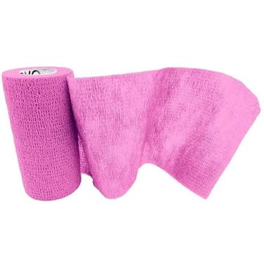 Imagem de Kit 3 Bandagem Elástica Auto Adesiva 10cm x 4,5m - Faixa Atadura Pet Tatuagem Academia Cor Rosa