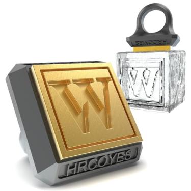 Imagem de Anel quadrado de carimbo de gelo – Prensa de cubo e esfera personalizada de latão de 3 mm, caixa de Natal de acrílico transparente pronta para presente, estampa personalizada para uísque e coquetéis