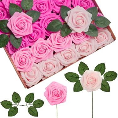 Imagem de InnoGear Flores artificiais, 100 peças de rosas falsas de espuma rosa a granel com hastes para decoração, celebração, buquês de casamento, centros de mesa, chá de panela, árvore de Natal