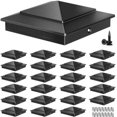 Imagem de Tampas de poste pirâmide de alumínio 4x4 para postes de madeira reais de 8,9 cm x 8,9 cm, tampas de postes de cerca resistentes para caixa de correio de deck de cerca de cedro - à prova de intempéries