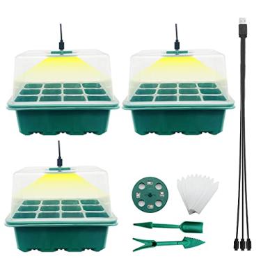 Imagem de YOOAEFRTY Kits de sementes para iniciantes com luz de cultivo, conjunto de 3 unidades de germinação de plantas com cúpula de umidade ajustável e base de estufa para crescimento de sementes (12 células