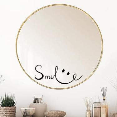 Imagem de AIEDE Conjunto de decalques decorativos de parede de rosto sorridente para espelho 15 cm e 37 cm, preto