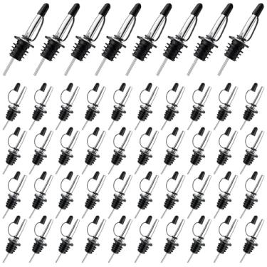 Imagem de ZJRDYYK 48 peças de garrafa de licor de aço inoxidável despejadores rápidos, despejadores de garrafa de licor, bico de despejo de licor com tampas de poeira de borracha, perfeito para bares, clubes