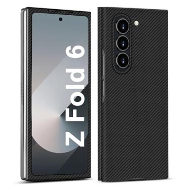 Imagem de kaisenkec Capa fina e fina de fibra de carbono compatível com Samsung Galaxy Z Fold 6, 600D Aramid Fiber Z Fold6 Capa para homens e mulheres, suporta carregamento sem fio, preto fosco cinza