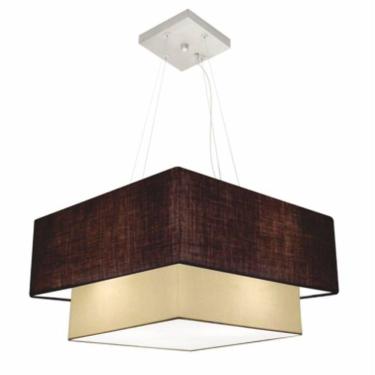 Imagem de Lustre Pendente Duplo Quadrado Vivare Md-4347 Cúpula Em Tecido 80x70cm - Bivolt Café-algodão-crú 127/220v