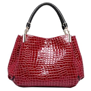 Imagem de Sacolas de couro envernizado, bolsa de ombro com padrão de pedra, bolsa Hobo grande, Vinho tinto