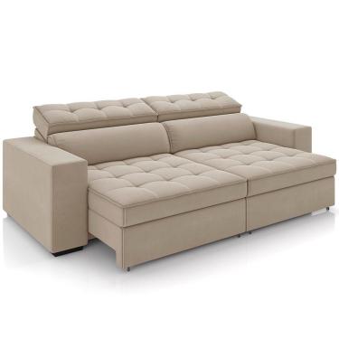 Imagem de Sofá Retrátil Reclinável Para Sala de Estar Living 290cm Clara M03 Veludo Bege - Lyam Decor