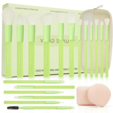 Imagem de Conjunto de pincéis de maquiagem Vivid Beauty Green 18 unidades com es