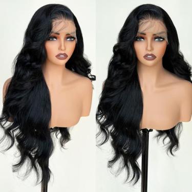 Imagem de Peruca UGORGEOUS preta sem cola sintética Body Wave de 26 polegadas