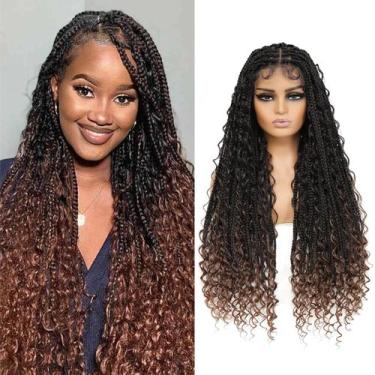Imagem de Perucas trançadas Humistabiu Boho Box Braid Knotless 36 polegadas marr