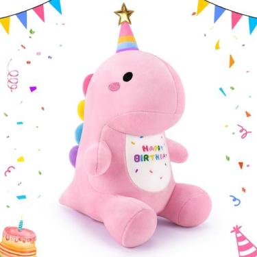 Imagem de Bicho de pelúcia Auspicioso, começando, rosa, feliz aniversário, dinos