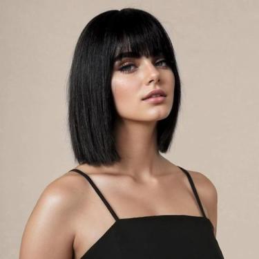 Imagem de Peruca SUKRI Short Straight Black Bob com franja de 30 cm para mulhere