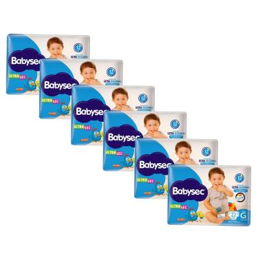Imagem de Kit 6 Fralda Babysec Ultrasec Tamanho G Pacote Jumbo 22 Unidades Descartáveis