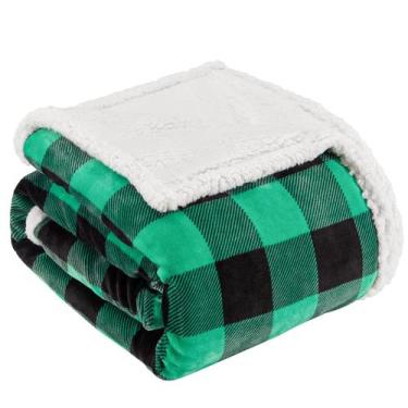 Imagem de Manta Touchat Sherpa Verde/Preta Buffalo Plaid 150x180cm