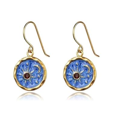 Imagem de RofYof Brincos femininos com pingente de sol e lua, vintage, leve, ouro antigo, moeda redonda, joia, Small, Metal, Sem pedra preciosa