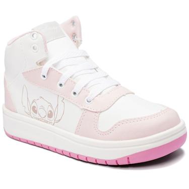Imagem de Tênis Infantil Disney Stitch Recortes Cano Alto Menina - Branco e Rosa - 35-Feminino