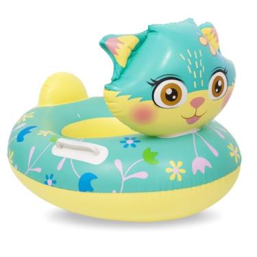 Imagem de Boia Inflável Infantil com Assento – Modelos Animais, Carros, Unicórnio, Tubarão e Muito Mais – Brinquedo de Piscina e Praia para Crianças (Boia Inflável Gatinha Verde)