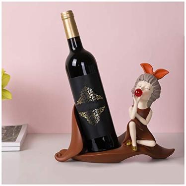 Imagem de Suporte de garrafa de vinho tradicional para meninas pequenas com suporte decorativo de mesa para vinho suporte de exibição para decoração de bar em casa rack de resina suporte de vinho (cor: B)