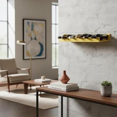 Imagem de Prateleira Adega New Suporte Decorativo para Vinhos e Garrafas Amarelo Laca