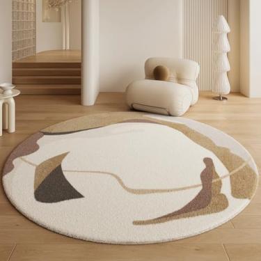 Imagem de Tapetes estilo creme para sala de estar, macios e fofos, redondos, decoração de quarto, penteadeira de luxo, tapete grosso e felpudo (80x80 cm/E)