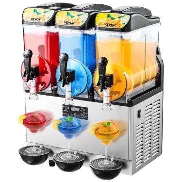 Imagem de Máquina de Frozen Drink Comercial VEVOR, 3 Tanques Triplos de 15L, Aço Inoxidável, Ideal para Margaritas, Smoothies e Slushies
