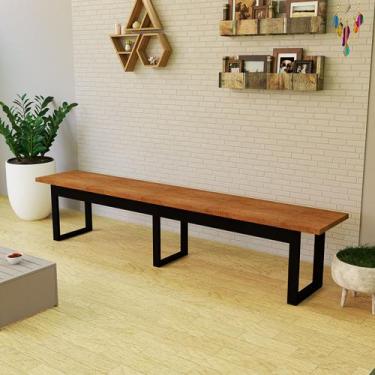 Imagem de Banco De Madeira MDF Com Base De Ferro Estilo Industrial Sala Jardim 1
