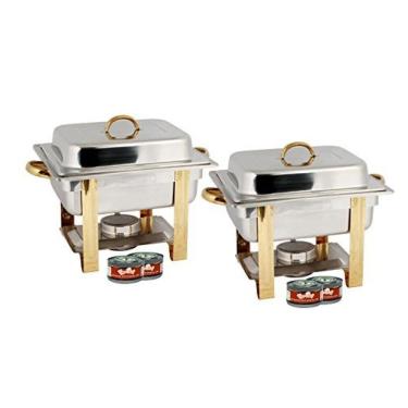 Imagem de Conjunto Rechaud 4L Retangular com Tampa e Queimador, 2 UN, TigerChef Prata e Dourada