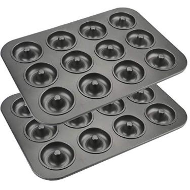 Imagem de Lawei Pacote com 2 formas antiaderentes de 12 cavidades, assadeira de rosquinha de aço carbono para muffin, bolo, sobremesa, mini formas de rosquinhas para forno, micro-ondas, freezer