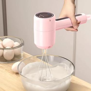 Imagem de Batedor Elétrico De Ovos Portátil Mixer De Mão Recarregável Inox Para Cozinha Rápida E Prática (ROSA)