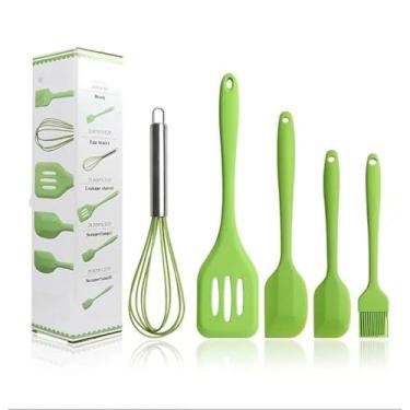 Imagem de Kit De 12 Peças – Utensílios De Cozinha De Silicone, Incluindo Copo, Suporte E Jogo De 5 Utensílios Sem Copo(KIT 5 VERDE S/COPO)