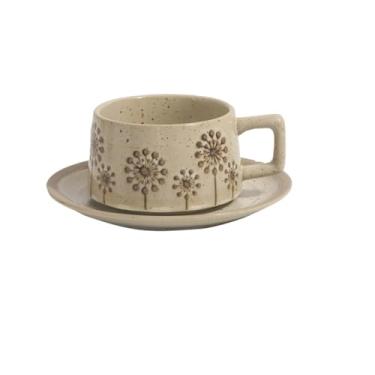 Imagem de Caneca de café doméstica padrão retrô xícara de café aveia leite café da manhã restaurante caneca comercial cerâmica com pires