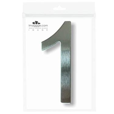 Imagem de Número da casa - Altura 7,6 cm - Aço inoxidável escovado - Aço inoxidável de qualidade 304 - Fácil de instalar com 3M - Adesivo - Número 1 - UM