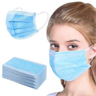 Imagem de Máscara Descartável 50 Unidades Tripla Camada De Proteção Facial Atóxica Hipoalérgica Livre De Látex Não Estéril 2 Camadas Em TNT E 1 Camada Interna De Filtro 95% De Eficácia (Azul)