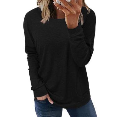 Imagem de Camiseta Onlypuff preta casual para mulheres, manga comprida, folgada