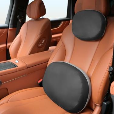 Imagem de FLORICH Almofada de apoio lombar com encosto de cabeça, camurça dupla face e couro, kit de almofada de pescoço e costas ergonômico, descanso para costas, alívio de dor no pescoço e nas costas para