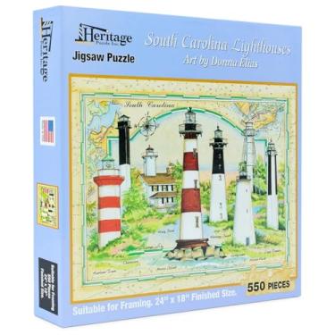 Imagem de Heritage Puzzle - Lighthouses of South Carolina by Donna Elias 550 Piece Puzzles for Adults - Special Edition Coastal Puzzle - Nautical Chartmap Frameable Jigsaw Puzzles 18" x 24" Finished Size
