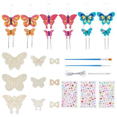 Imagem de SUPERFINDINGS Pacote com 3 kits de carrilhão de vento de borboleta inacabada, kits de campainha de vento de madeira faça você mesmo, ornamentos de borboleta de madeira, artes e artesanato