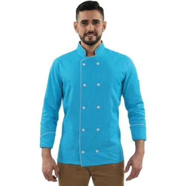 Imagem de Dólmã Para Chef De Cozinha Unissex 100% Algodão Azul Caribe Uniforme C