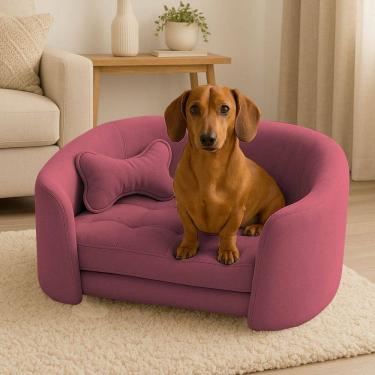 Imagem de Poltrona Cama Pet Luxo Mell Veludo Premium Para Cães E Gatos Rosa